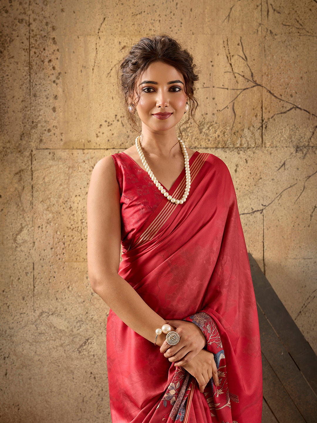 Red Georgette Floral Printed Saree