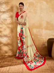 Beige Geogette Floral Printed Saree