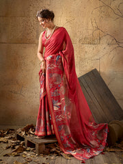 Red Georgette Floral Printed Saree
