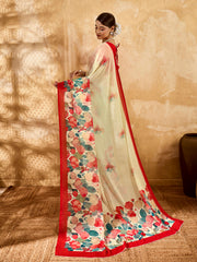 Beige Geogette Floral Printed Saree
