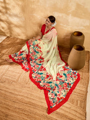 Beige Geogette Floral Printed Saree