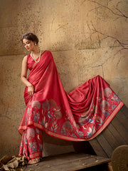 Red Georgette Floral Printed Saree