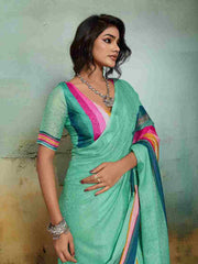Green Jacquard Geometrical Printed Saree