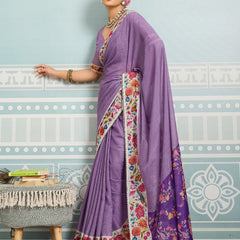 Purple Sparkle Georgette Printed Saree with Beaded Border sedora couture
