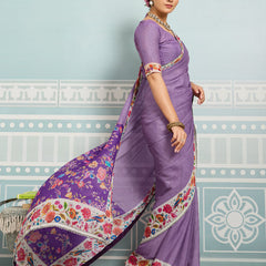 Purple Sparkle Georgette Printed Saree with Beaded Border sedora couture