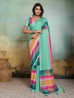 Green Jacquard Geometrical Printed Saree