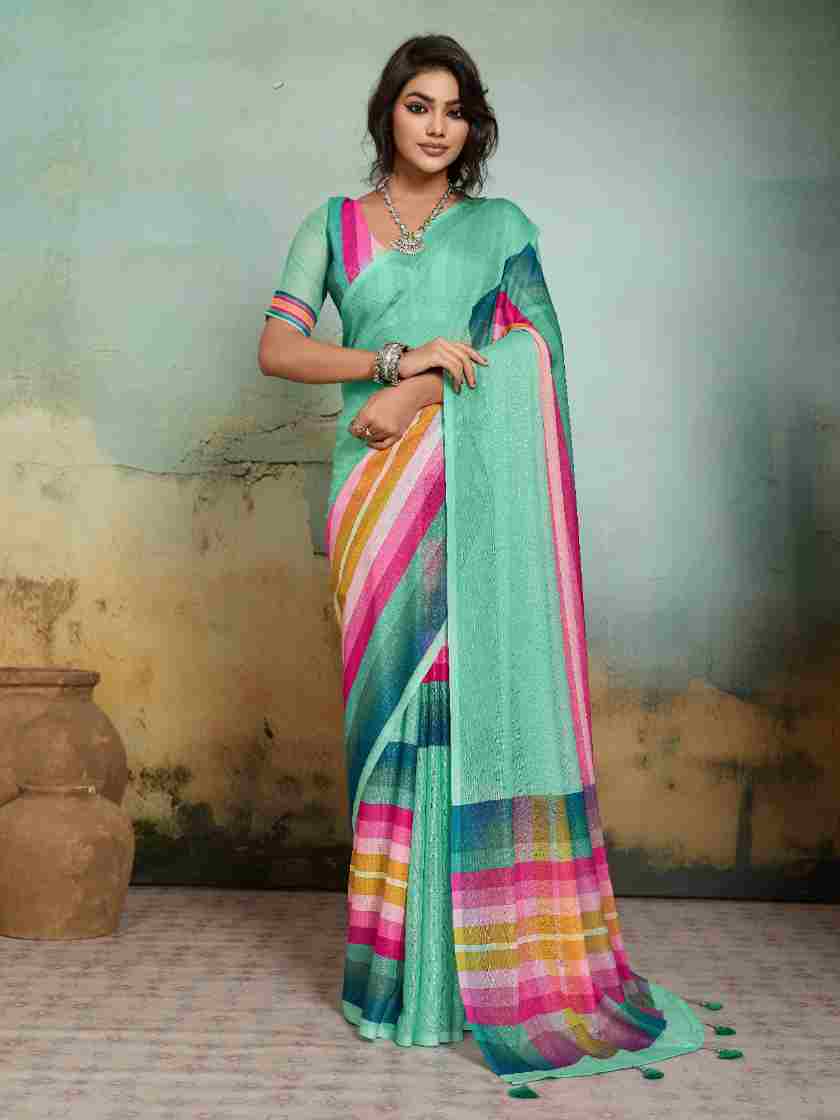 Green Jacquard Geometrical Printed Saree sedora couture