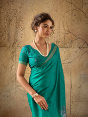 Green Georgette Floral Printed Saree