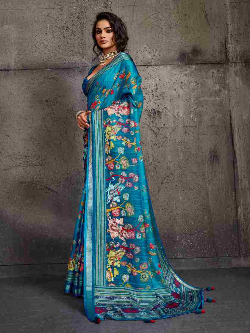 Blue Moss Figure Printed Saree