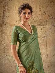 Green Georgette Floral Printed Saree
