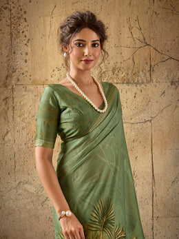Green Georgette Floral Printed Saree