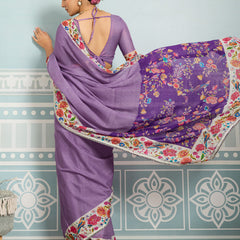 Purple Sparkle Georgette Printed Saree with Beaded Border sedora couture