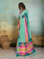 Green Jacquard Geometrical Printed Saree