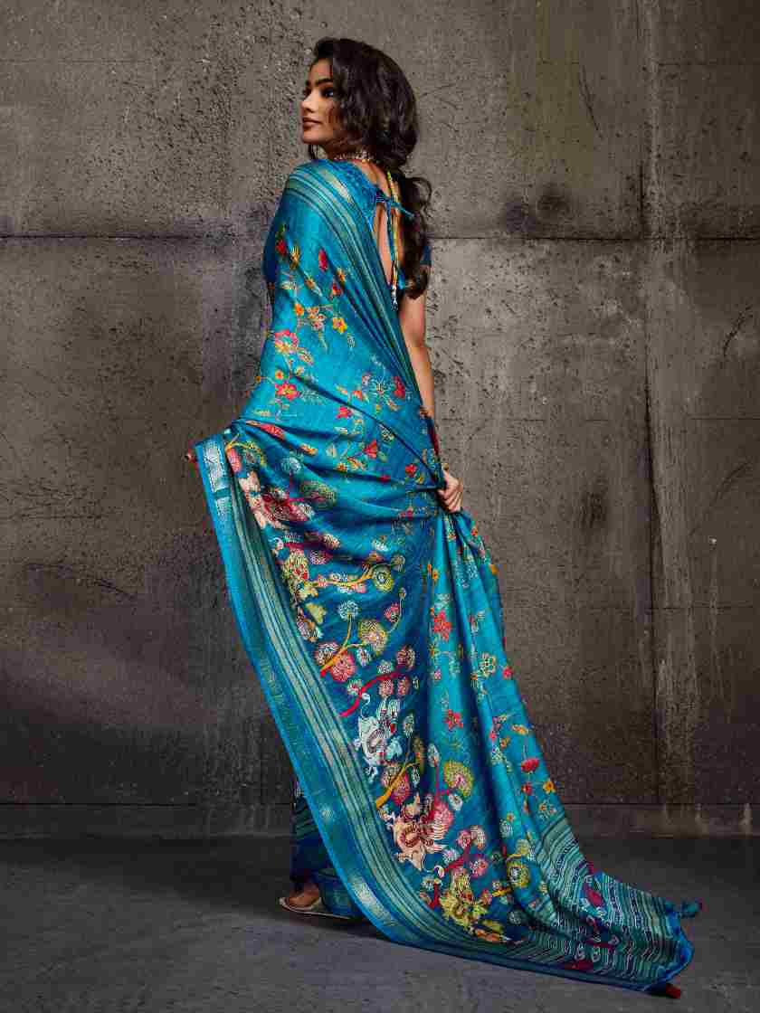 Blue Moss Figure Printed Saree