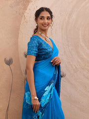 Blue Georgette Floral Printed Saree