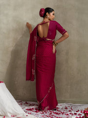 Maroon NC Moss Saree with Jarkhan Embroidery