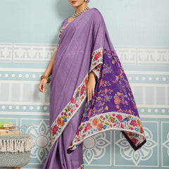Purple Sparkle Georgette Printed Saree with Beaded Border sedora couture