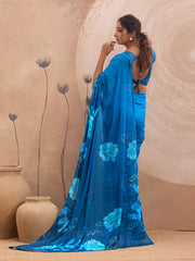 Blue Georgette Floral Printed Saree