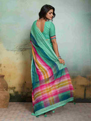 Green Jacquard Geometrical Printed Saree