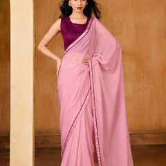 Pink Georgette Solid Printed Saree sedora couture