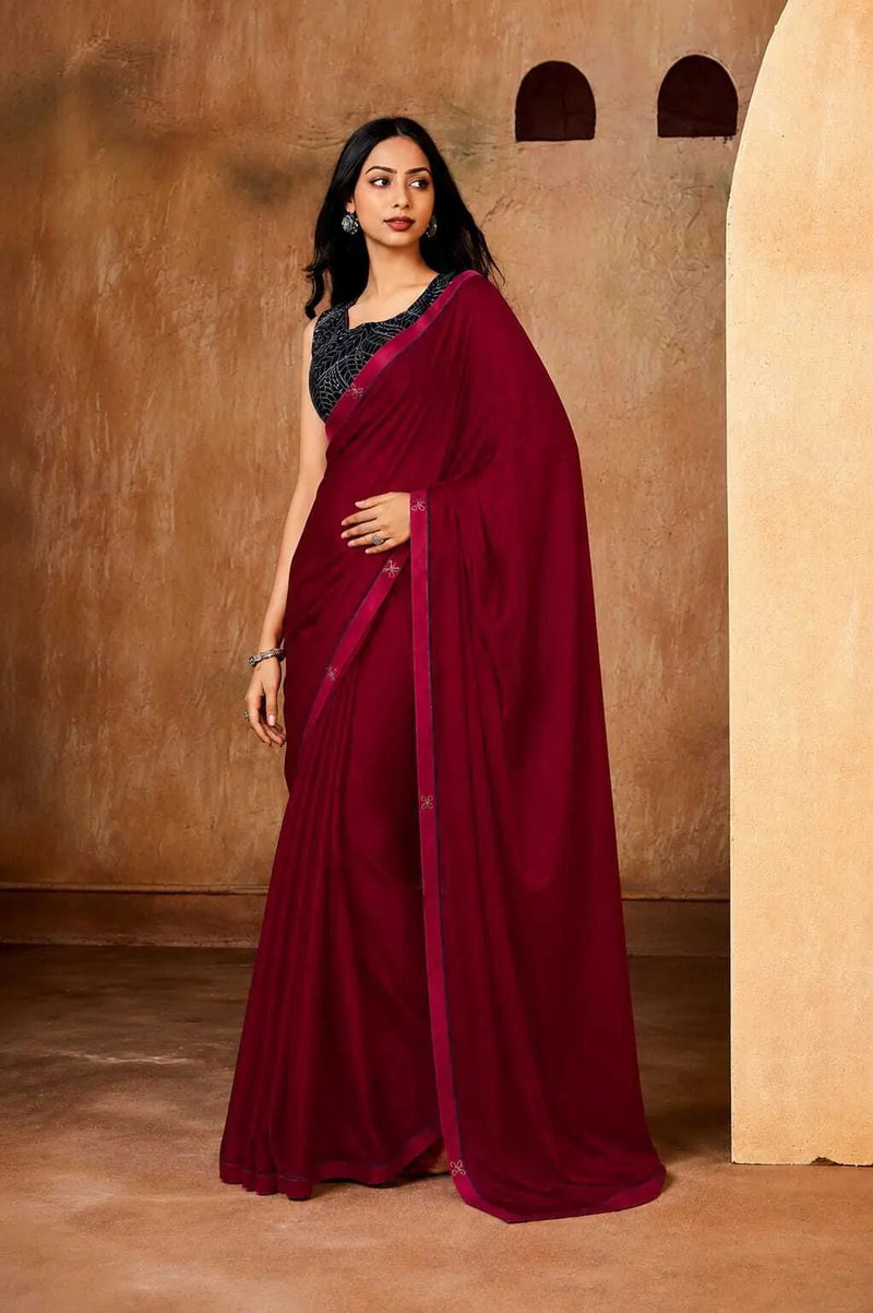 Red Georgette Solid Printed Saree sedora couture
