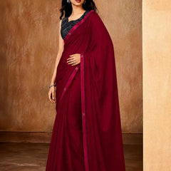 Red Georgette Solid Printed Saree sedora couture