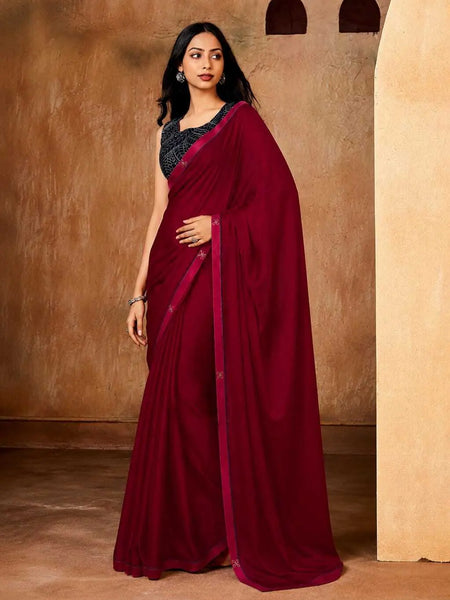 Red Georgette Solid Printed Saree sedora couture