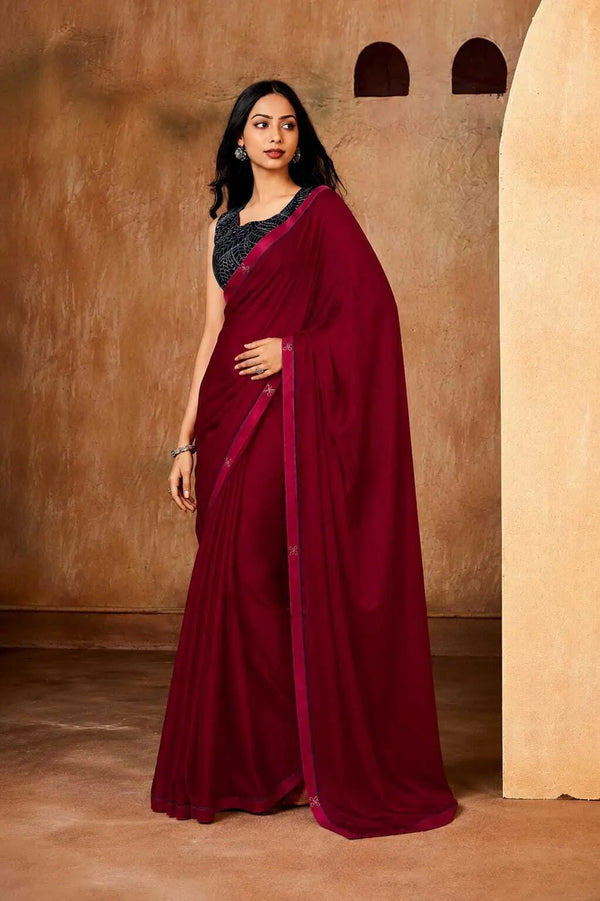 Red Georgette Solid Printed Saree sedora couture