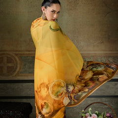 Mustard Georgette Floral Printed Saree sedora couture