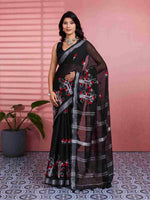 Cotton Black Floral Embroidery Saree sedora couture