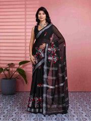 Cotton Black Floral Embroidery Saree sedora couture
