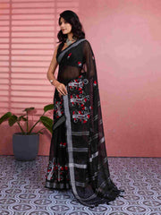 Cotton Black Floral Embroidery Saree sedora couture