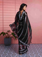 Cotton Black Floral Embroidery Saree sedora couture