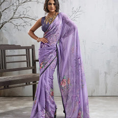Purple Georgette Floral Printed Saree sedora couture