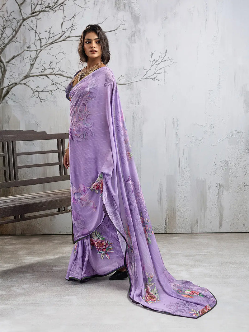 Purple Georgette Floral Printed Saree sedora couture