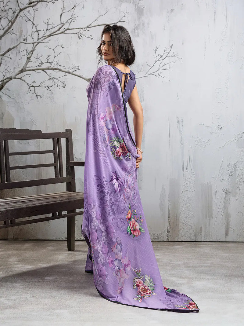 Purple Georgette Floral Printed Saree sedora couture