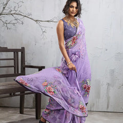 Purple Georgette Floral Printed Saree sedora couture