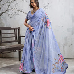 Sky Blue Georgette Floral Printed Saree sedora couture