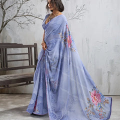 Sky Blue Georgette Floral Printed Saree sedora couture