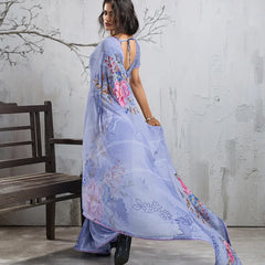 Sky Blue Georgette Floral Printed Saree sedora couture