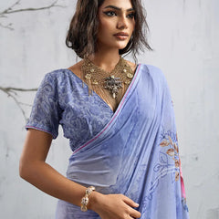 Sky Blue Georgette Floral Printed Saree sedora couture