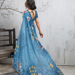Blue Georgette Floral Printed Saree sedora couture