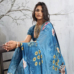 Blue Georgette Floral Printed Saree sedora couture