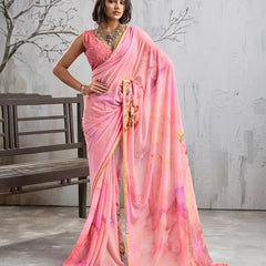 Pink Georgette Floral Printed Saree sedora couture