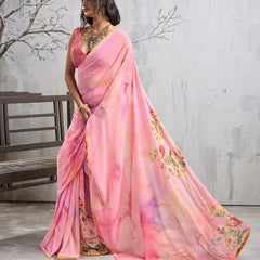 Pink Georgette Floral Printed Saree sedora couture