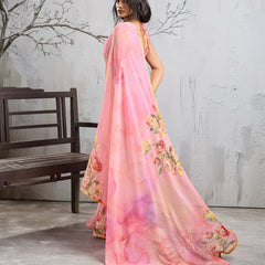 Pink Georgette Floral Printed Saree sedora couture