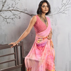 Pink Georgette Floral Printed Saree sedora couture