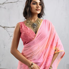 Pink Georgette Floral Printed Saree sedora couture