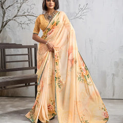 Yellow Georgette Floral Printed Saree sedora couture
