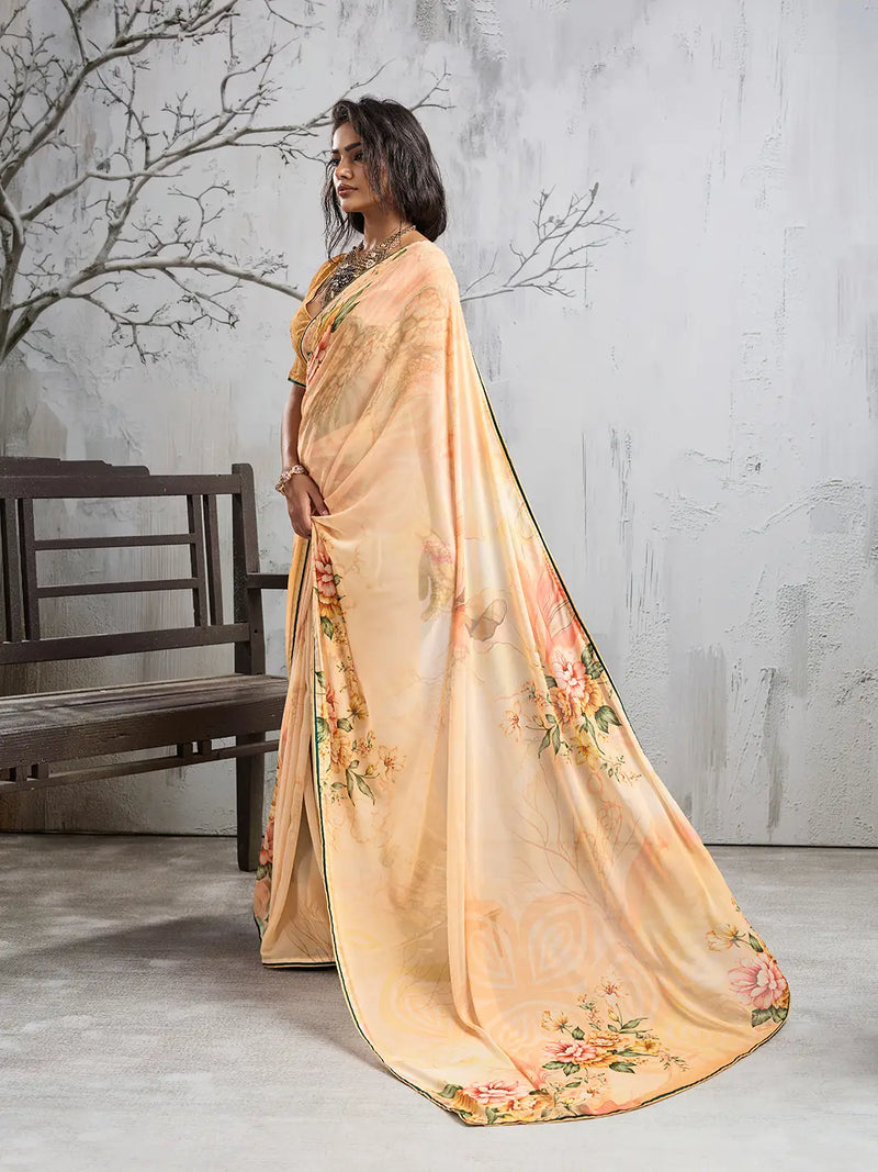 Yellow Georgette Floral Printed Saree sedora couture